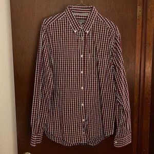 Old Navy red black and white checkered dress shirt